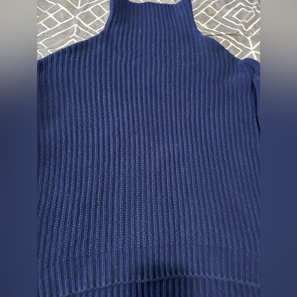 Free People Oversized Blue Chunky Knit Cowl Neck Sweater Size Small